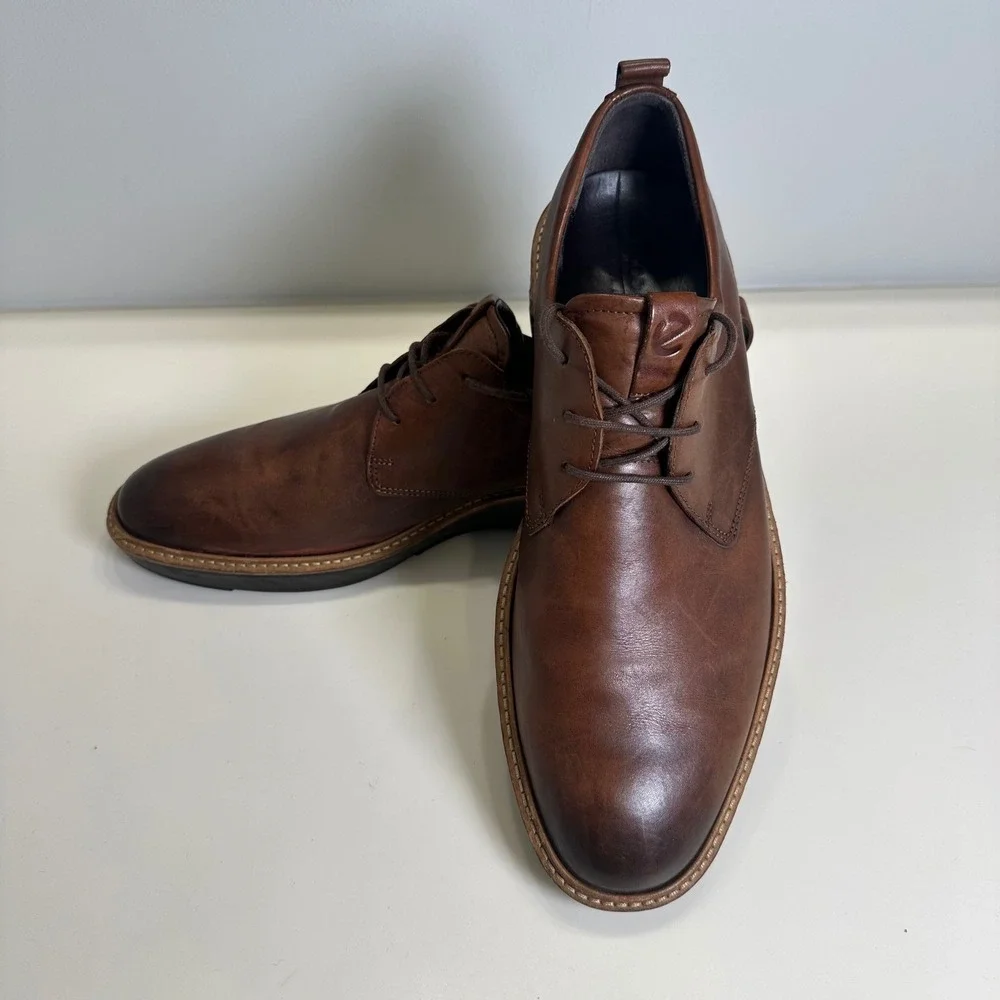 ECCO ST.1 Hybrid Lite Mens Brown Leather Plain Toe Derby Shoes Business Casual